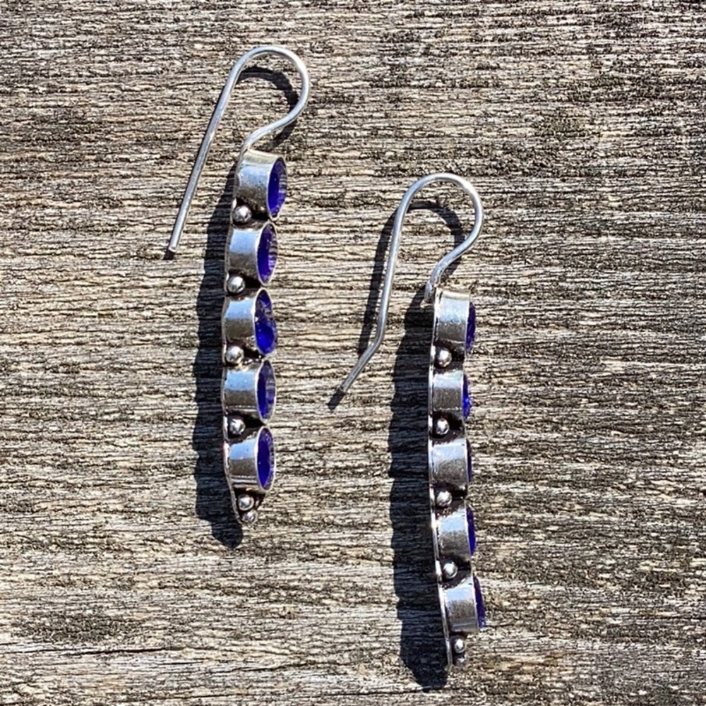 Natural Five-Stone Drop Dangle Earring, French Wires - Picture 3 of 4